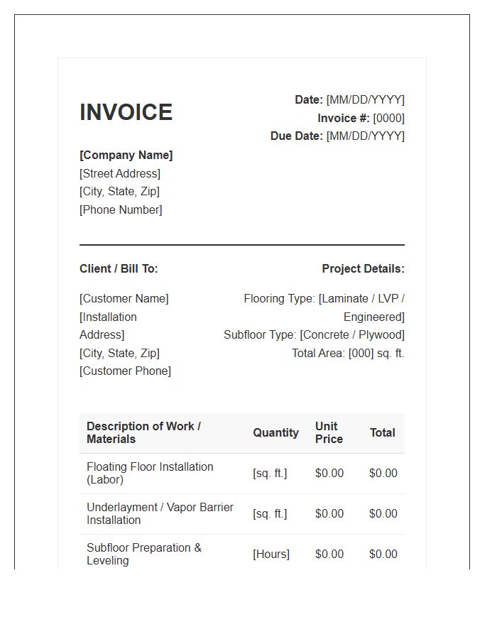 Floating Floor Installation Invoice Template