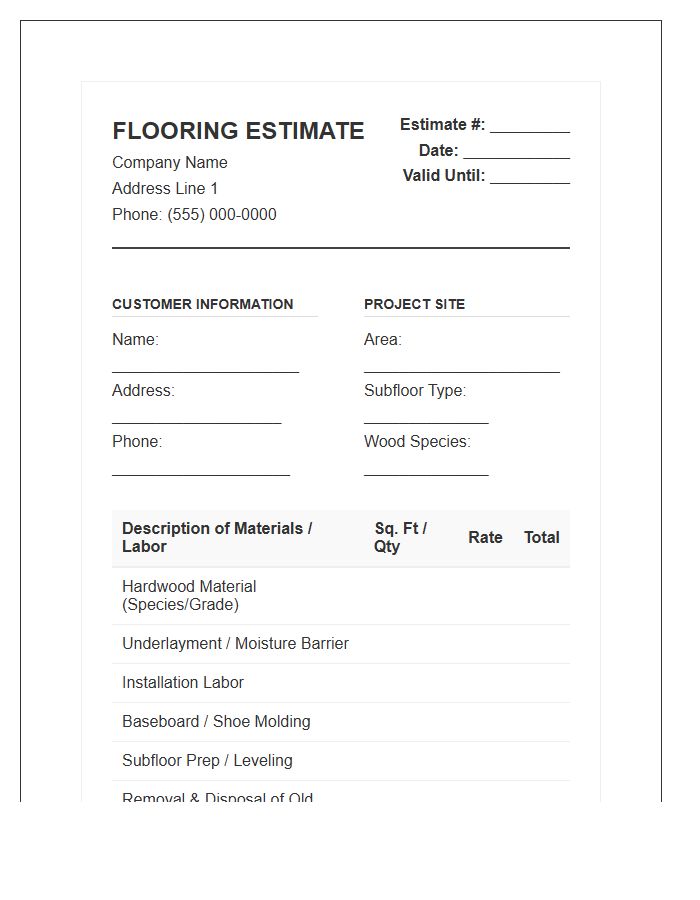 Hardwood Flooring Installation Estimate Invoice Template