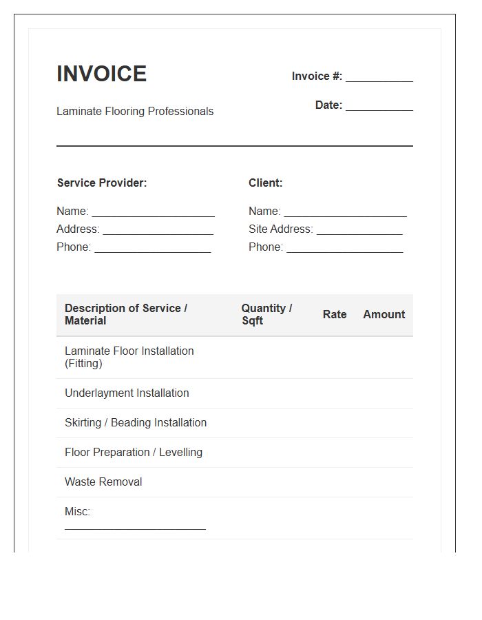 Laminate Floor Fitting Service Invoice Template