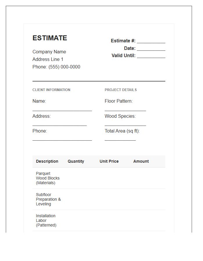 Parquet Flooring Project Estimate Invoice Template