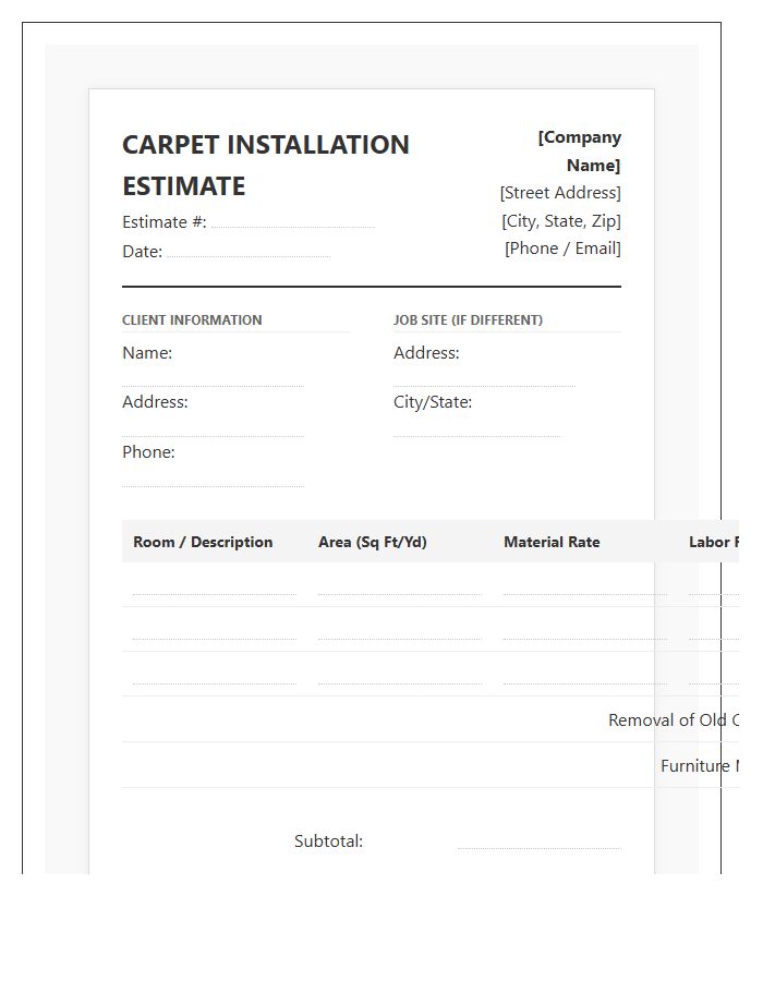 Professional Carpet Installation Estimate Invoice Template