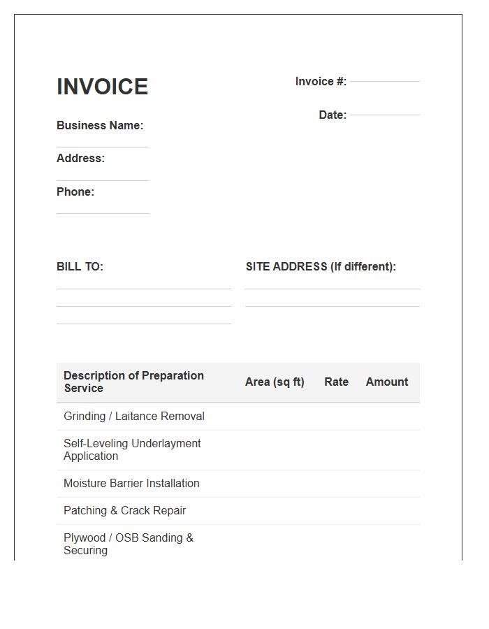 Subfloor Preparation Service Invoice Template