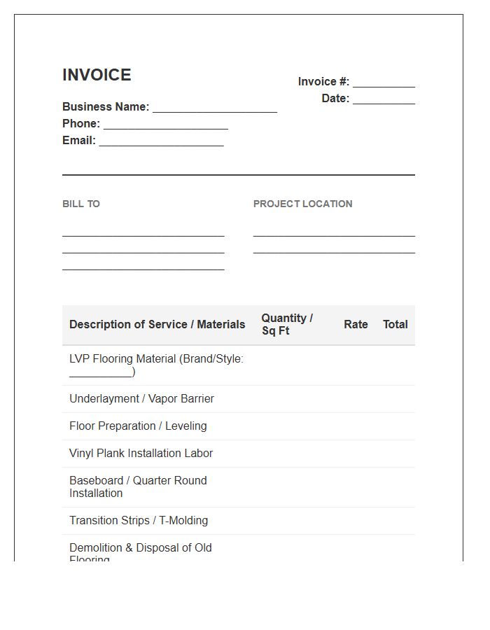 Vinyl Plank Flooring Installation Invoice Template