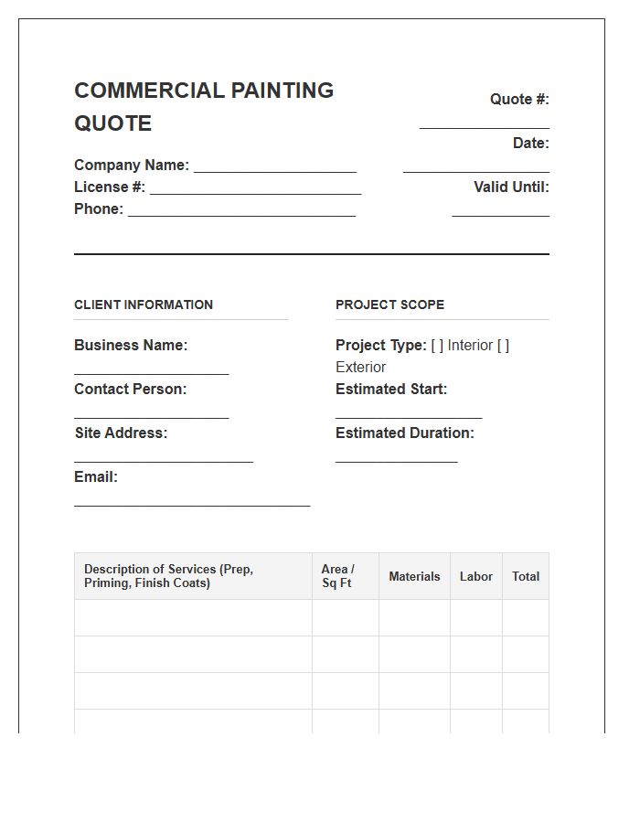 Commercial Painting Quote Invoice Template