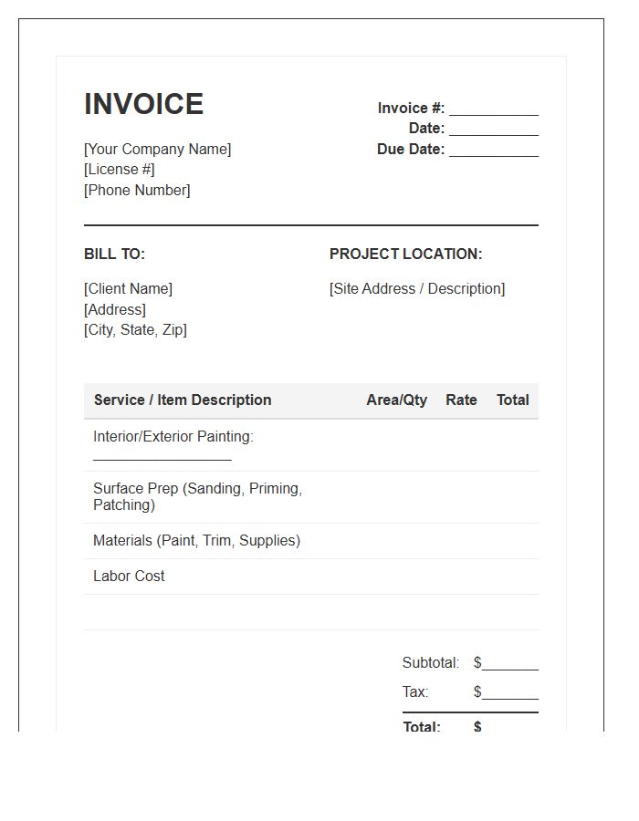 Contractor Painting Service Invoice Template