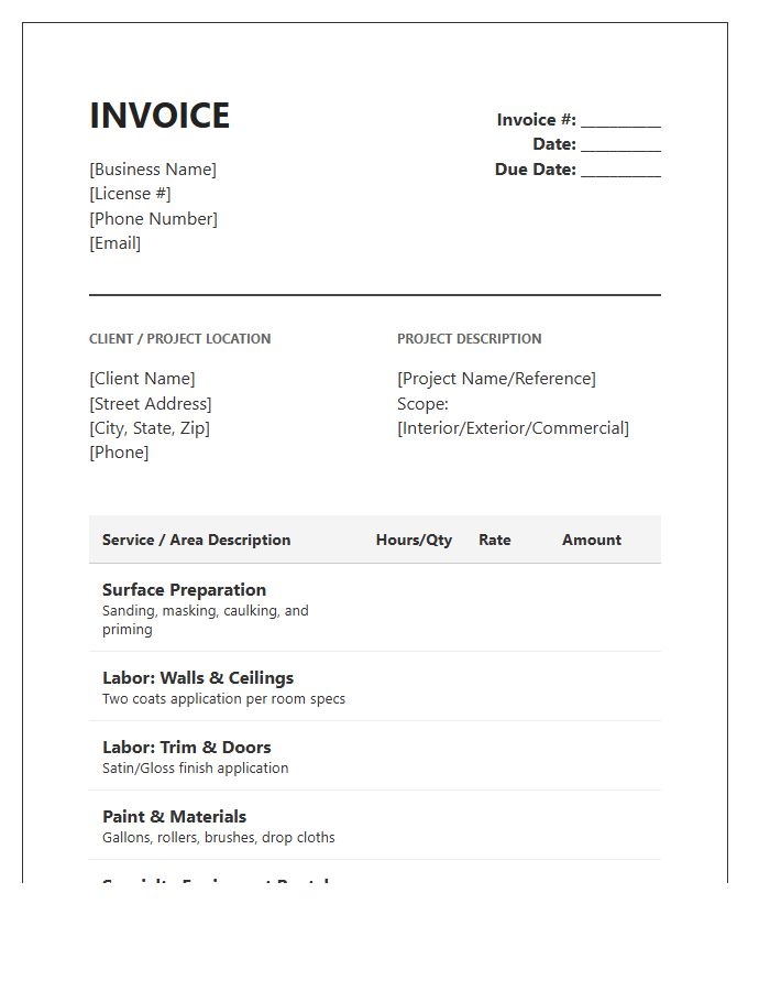Detailed Painting Project Invoice Template
