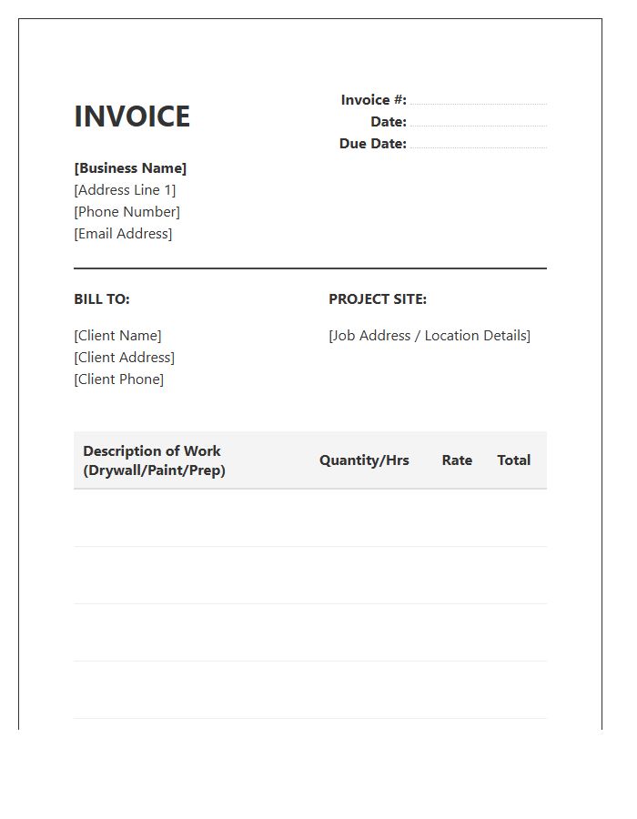 Drywall Repair And Painting Invoice Template