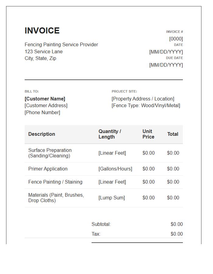 Fencing Painting Service Invoice Template