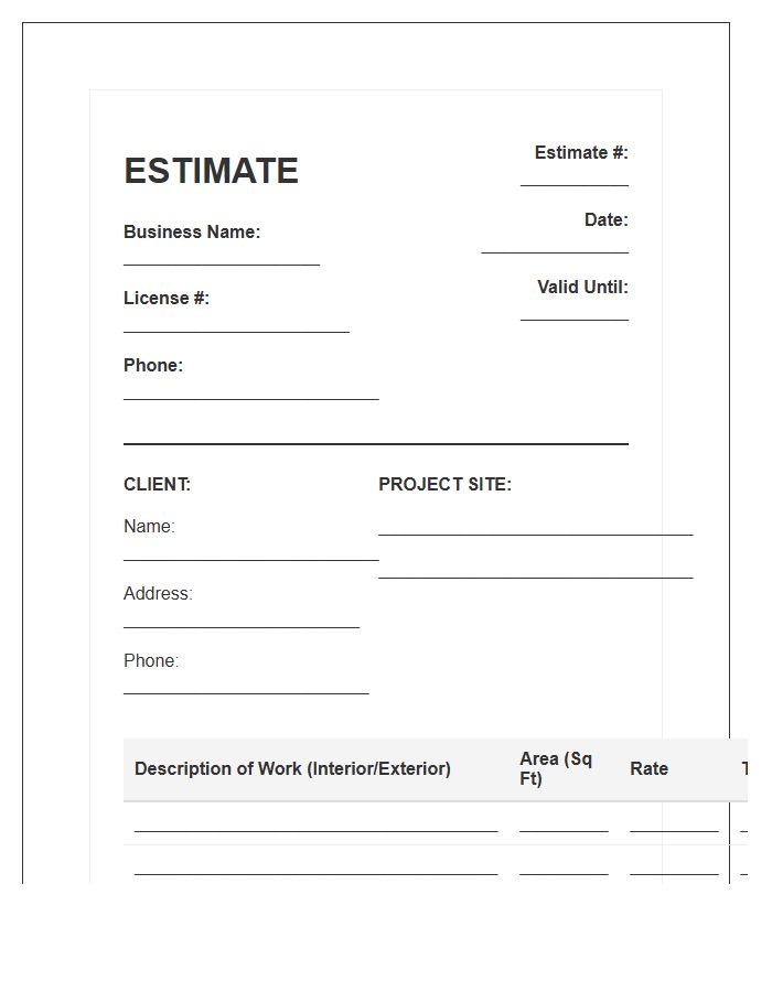 House Painting Cost Estimate Invoice Template