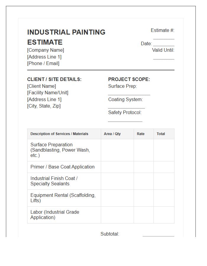 Industrial Painting Estimate Invoice Template