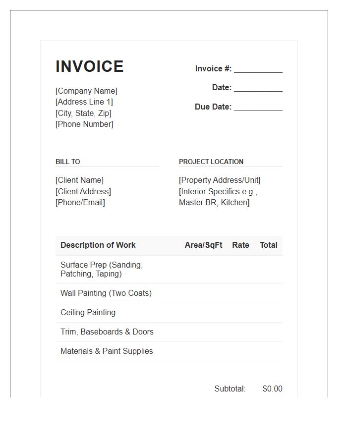 Interior House Painting Invoice Template