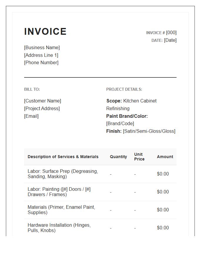 Kitchen Cabinet Painting Invoice Template