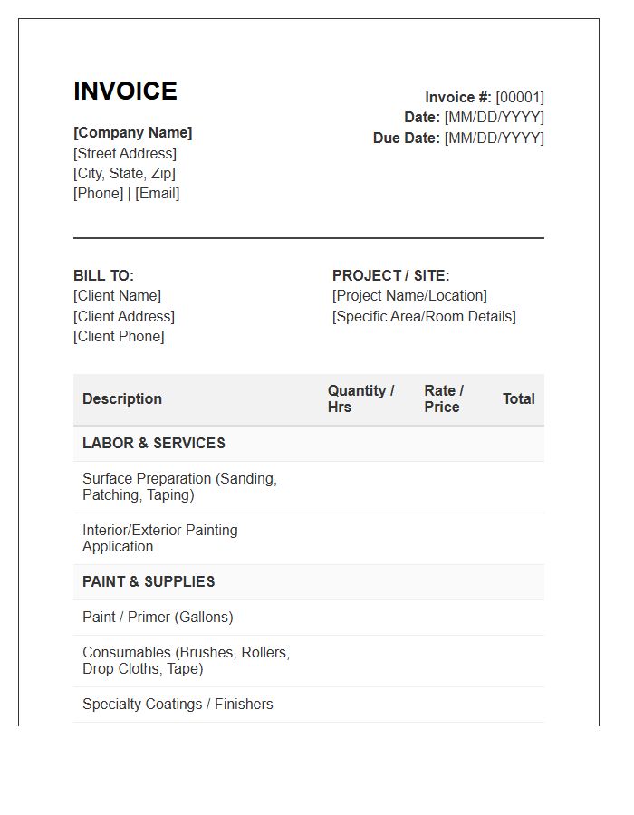 Paint Supply And Labor Invoice Template