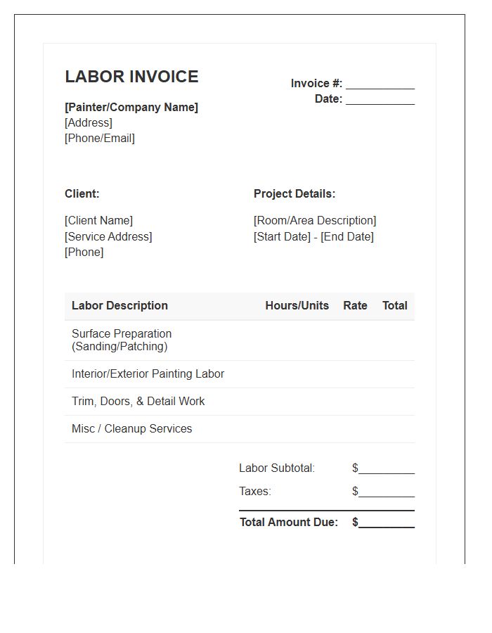 Painter Service Labor Invoice Template