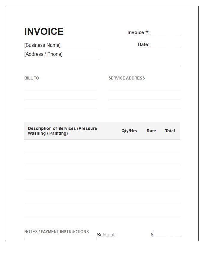 Pressure Washing And Painting Invoice Template