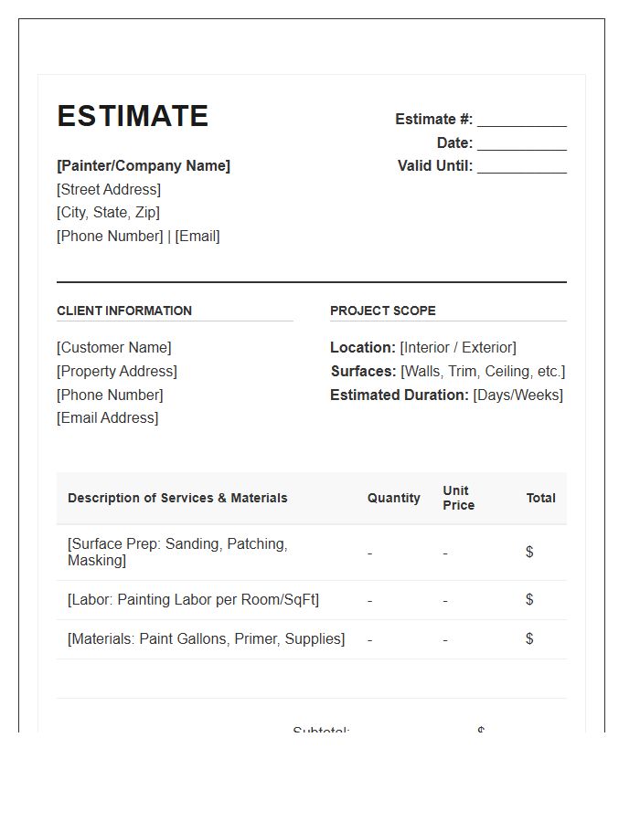 Professional Painter Estimate Invoice Template