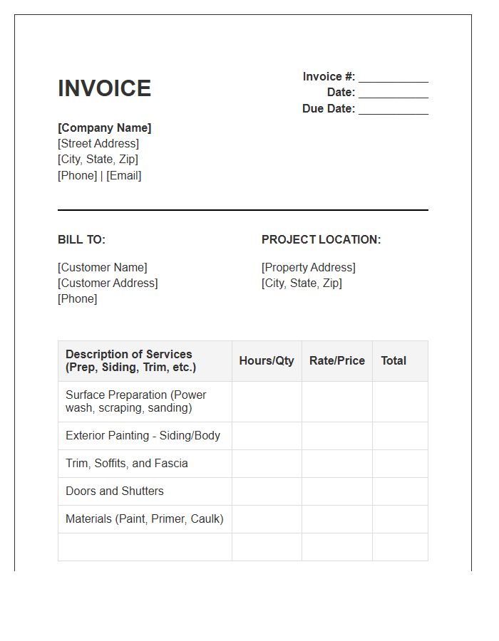 Residential Exterior Painting Invoice Template