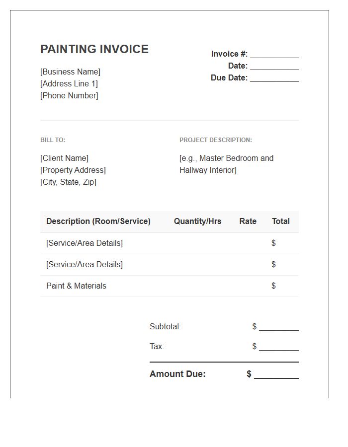 Residential Interior Painting Invoice Template
