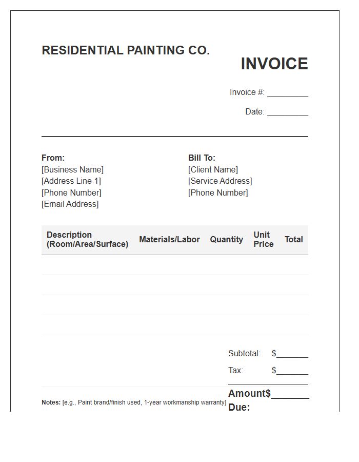 Residential Painting Service Invoice Template