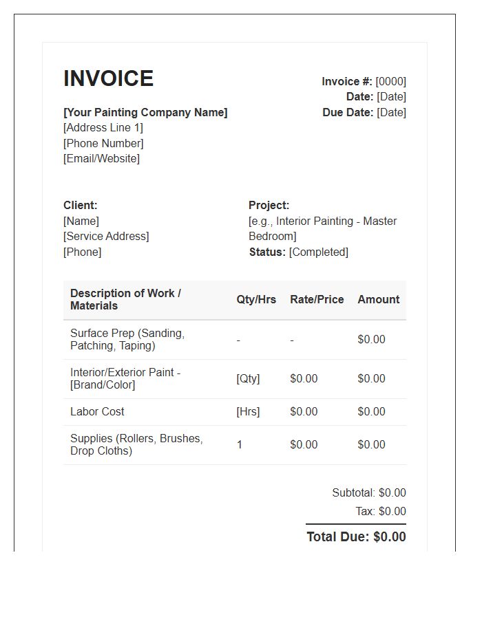 Standard Painting Job Invoice Template