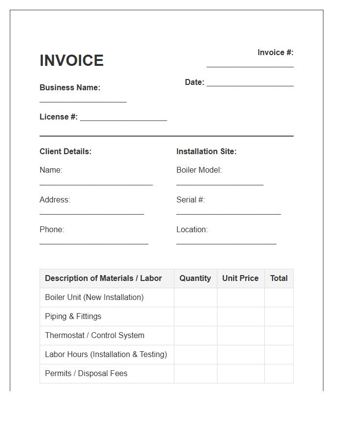 Boiler System Installation Invoice Template