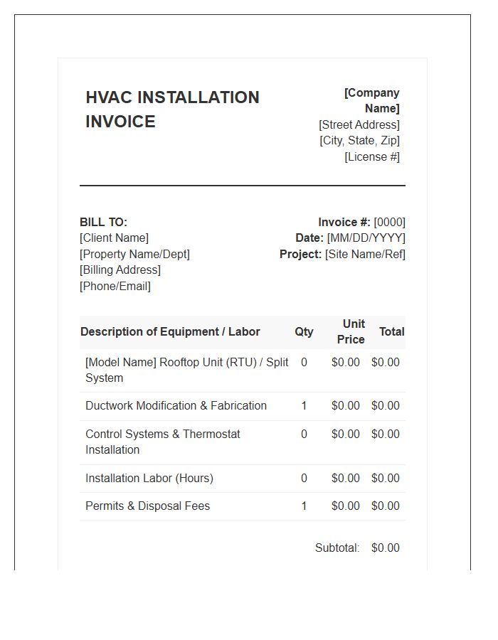 Commercial HVAC Installation Invoice Template