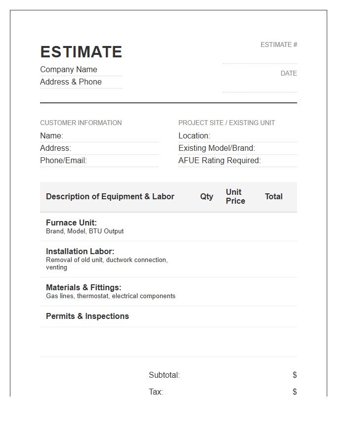 Furnace Installation Estimate Invoice Template