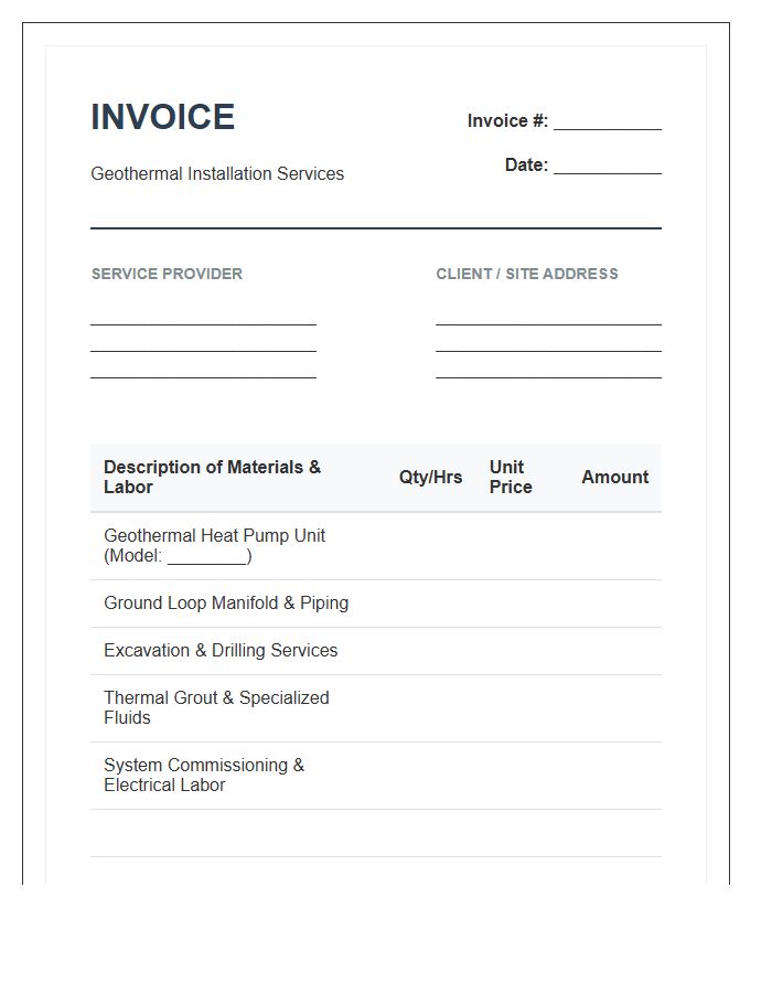 Geothermal Heating Installation Invoice Template