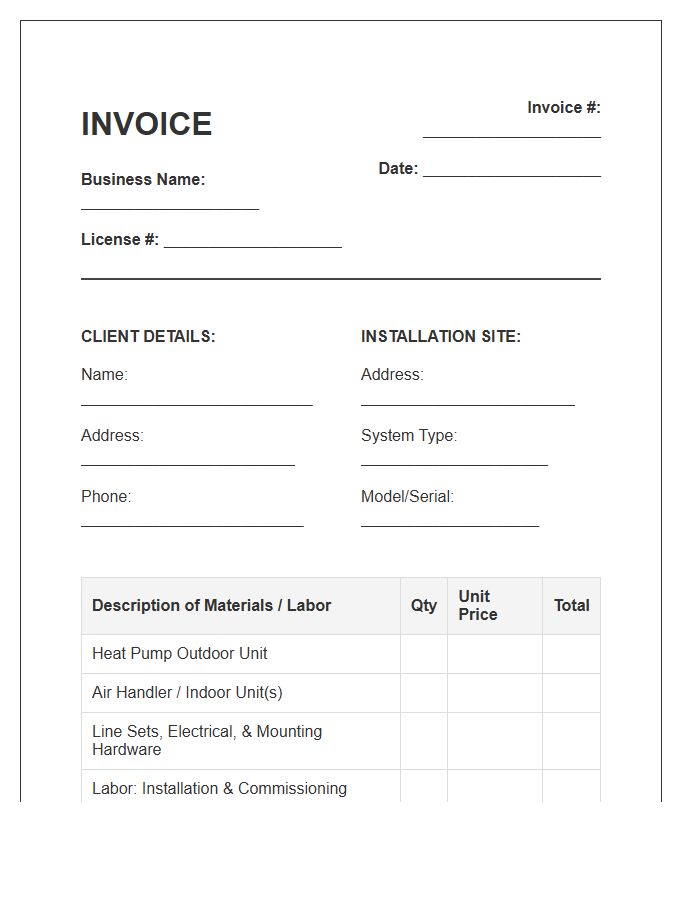 Heat Pump Installation Invoice Template