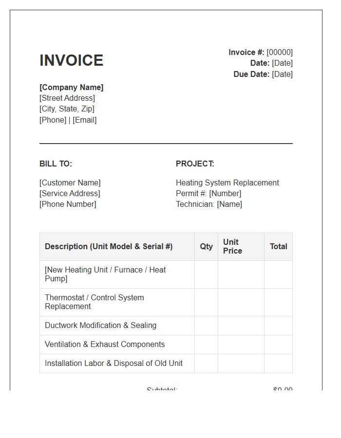 Heating System Replacement Invoice Template