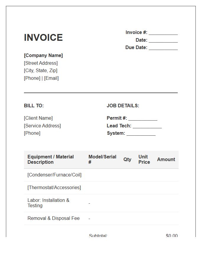 HVAC Equipment Installation Invoice Template