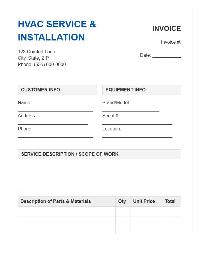 HVAC Service And Installation Invoice Template