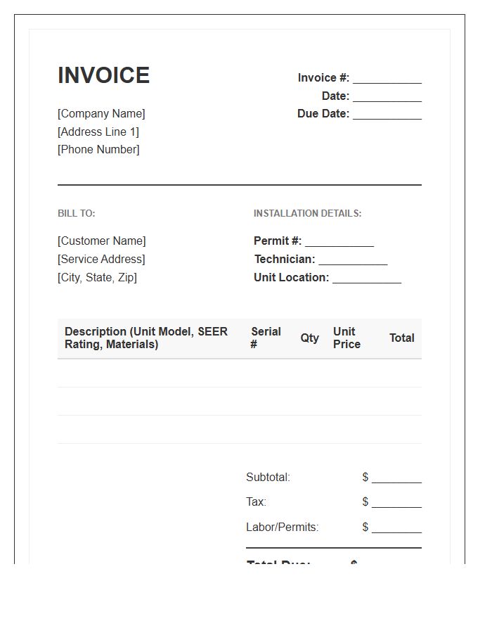 New HVAC Unit Installation Invoice Template
