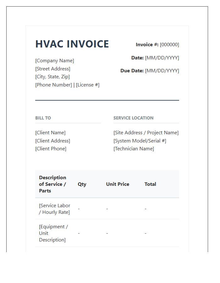 Professional HVAC Project Invoice Template