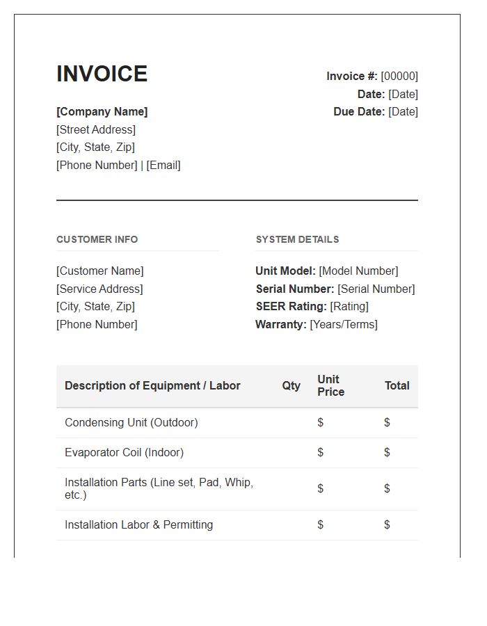 Residential AC Installation Invoice Template