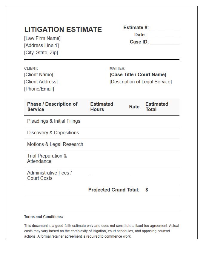 Civil Litigation Estimate Invoice Template