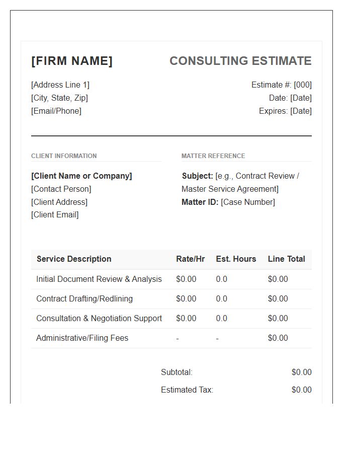 Contract Law Consulting Estimate Invoice Template