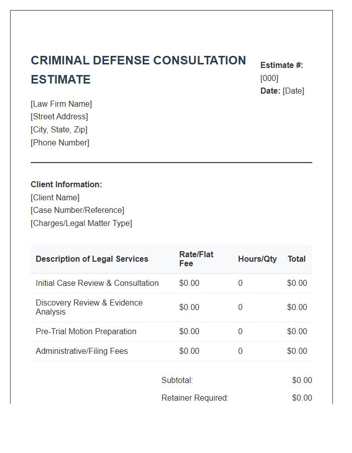 Criminal Defense Consultation Estimate Invoice Template