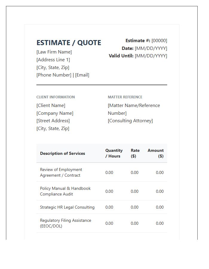 Employment Law Consulting Estimate Invoice Template