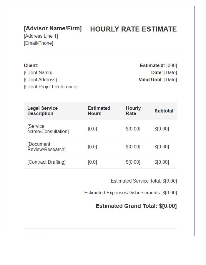 Legal Advisor Hourly Rate Estimate Invoice Template