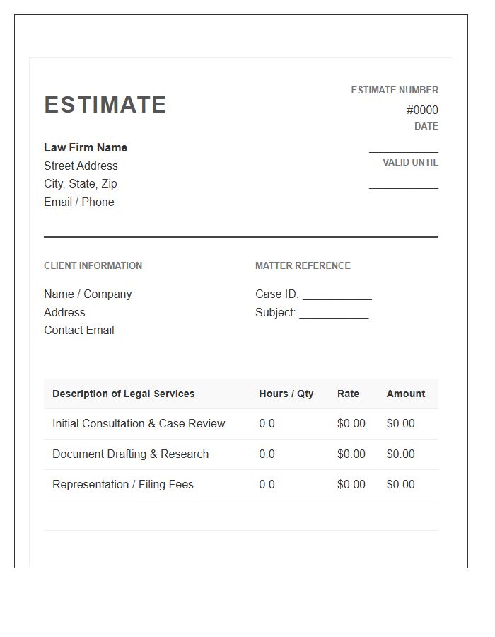 Legal Consulting Services Estimate Invoice Template