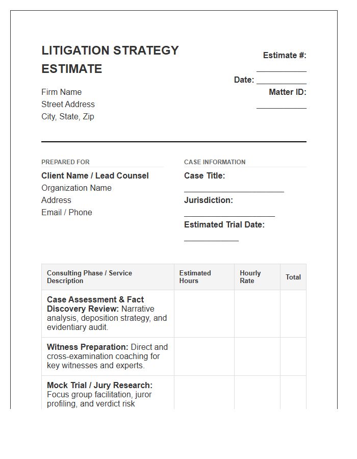 Litigation Strategy Consulting Estimate Invoice Template