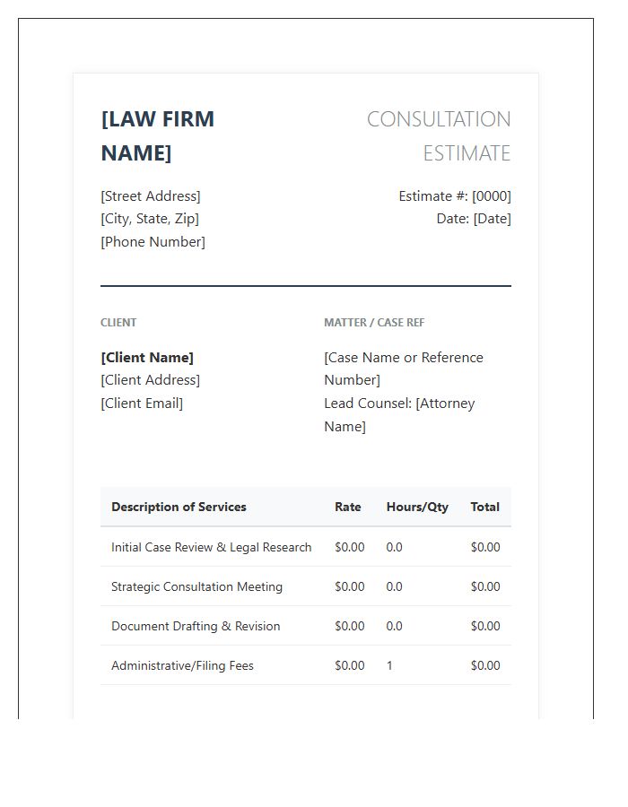 Professional Attorney Consulting Estimate Invoice Template