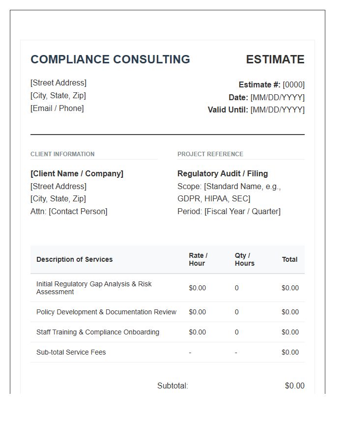 Regulatory Compliance Consulting Estimate Invoice Template