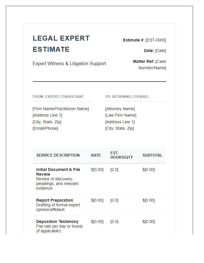 Specialized Legal Expert Estimate Invoice Template