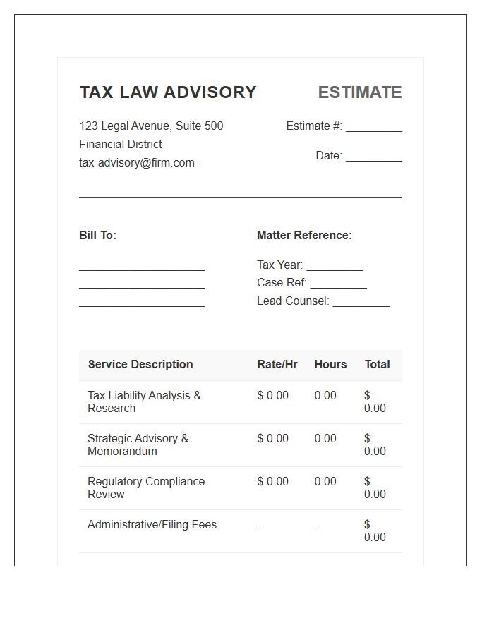 Tax Law Advisory Estimate Invoice Template