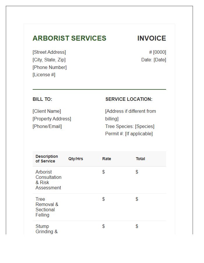 Arborist Consultation And Removal Invoice Template