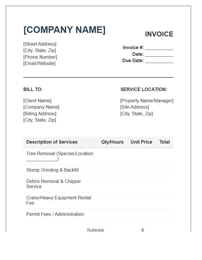 Commercial Tree Removal Service Invoice Template