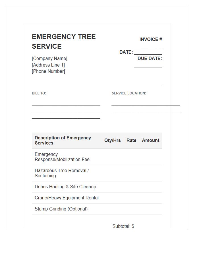 Emergency Tree Removal Service Invoice Template