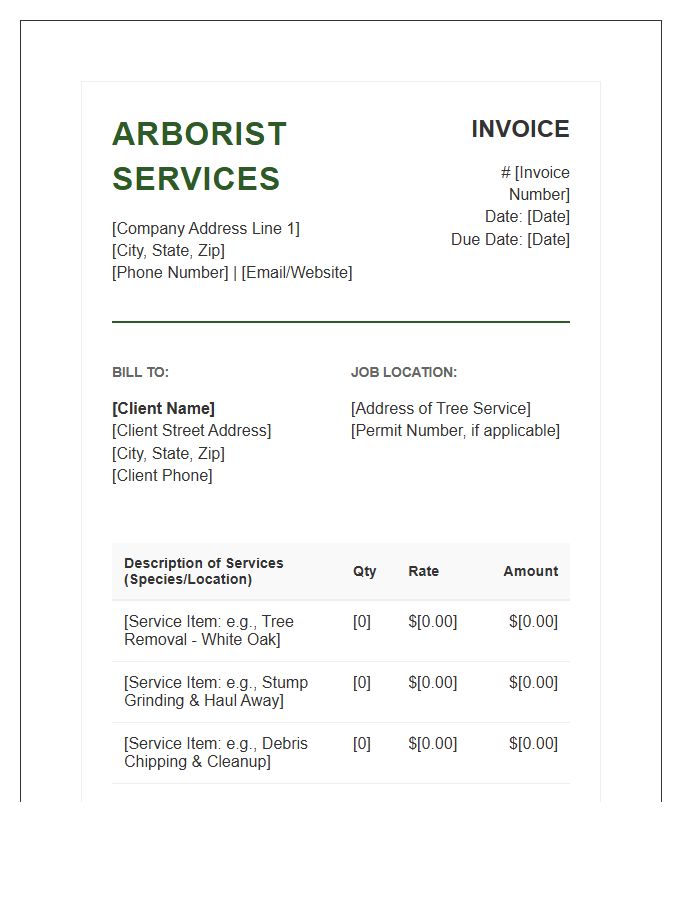 Professional Arborist Tree Removal Invoice Template